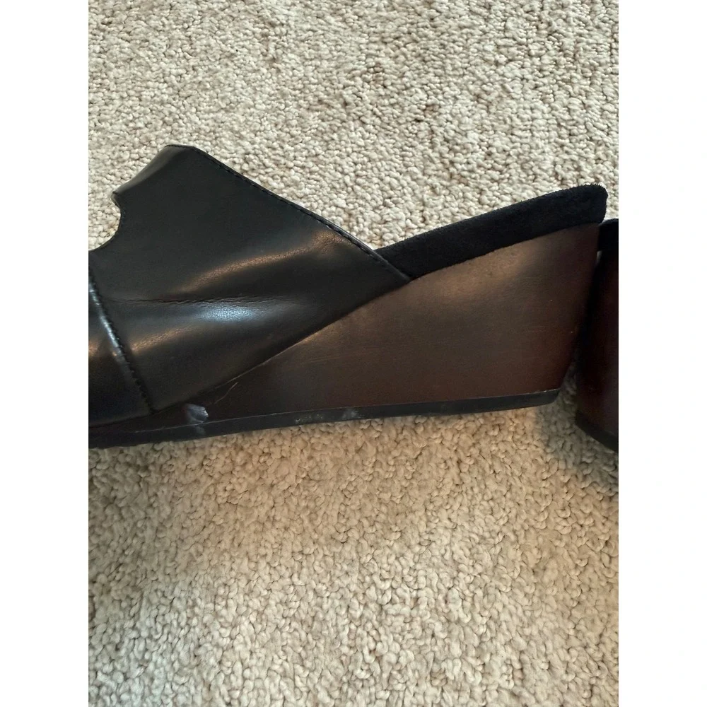 Arizona Jean Company Black Floral Wedge Mules Green Velvet Flower Sz 7-7.5 (Y2K)